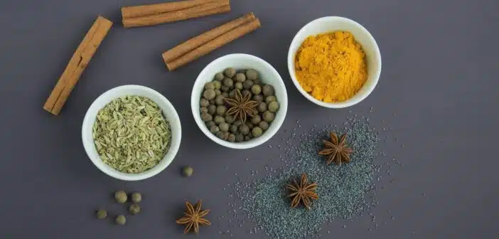 Assorted Spices Near White Ceramic Bowls