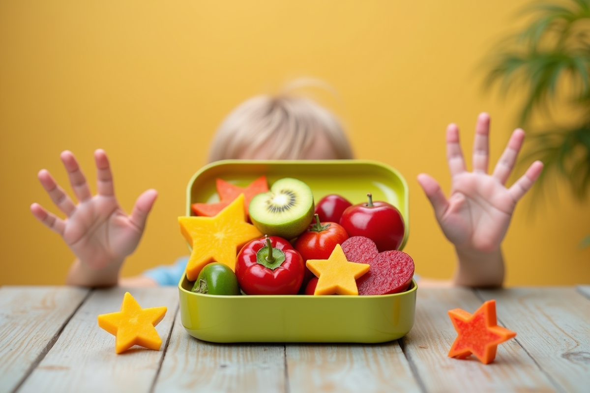 Boîte à lunch avec formes de fruits et légumes pour enfants