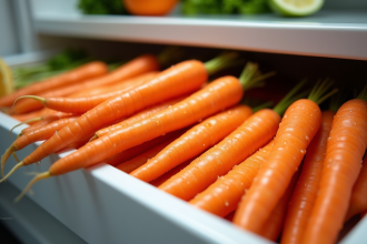 Carottes fraîches et croquantes dans le réfrigérateur