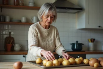 Femme préparant des pommes de terre dans la cuisine