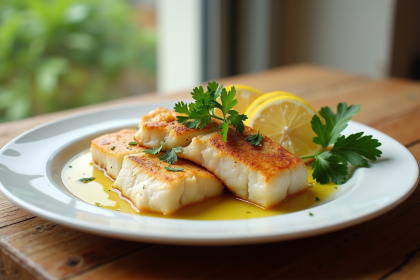 Filets de cod cuits garnis de citron et persil