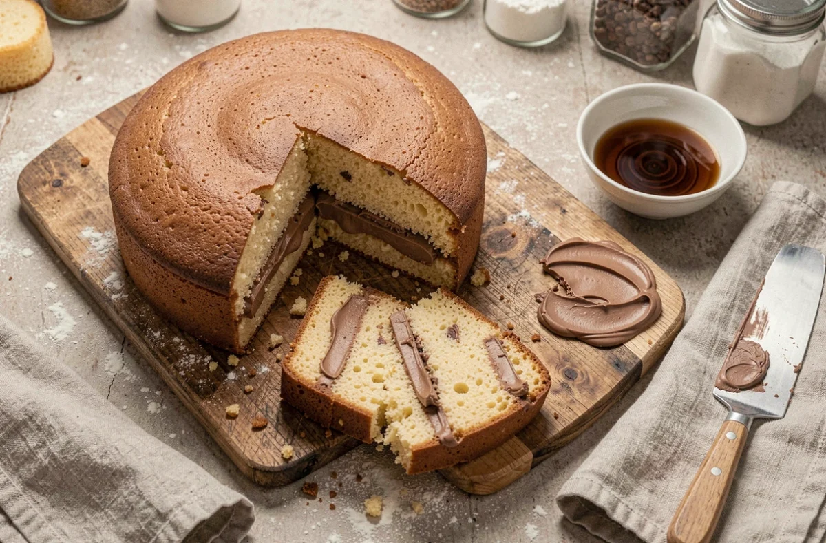 Vue aérienne d'un gâteau Opéra tranché montrant les couches internes et les erreurs courantes de pâtisserie pour débutants