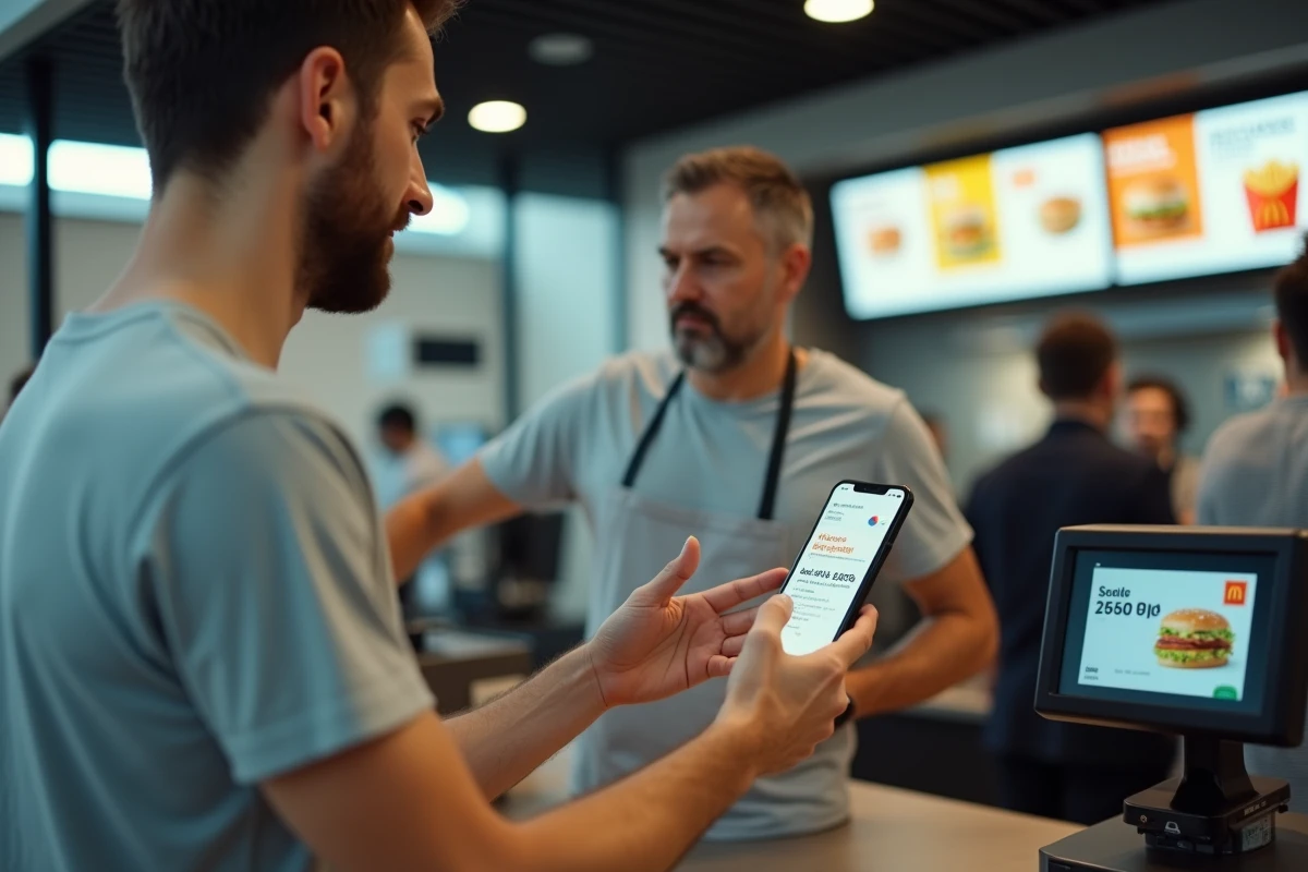 Un homme utilise l'application McDonald's pour trouver une promotion sur le prix du Big Mac en France