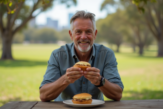 Homme australien dégustant une tarte à la campagne