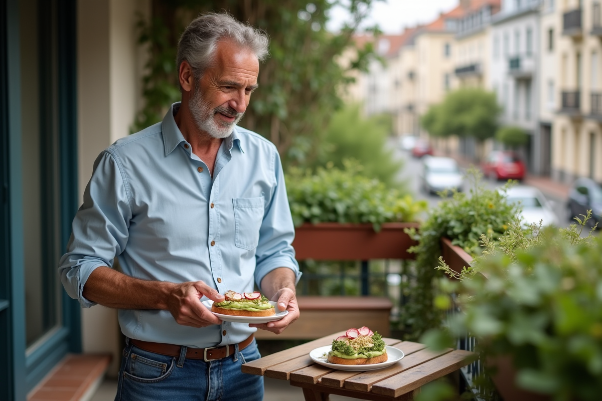 Homme mature préparant une tartine à l