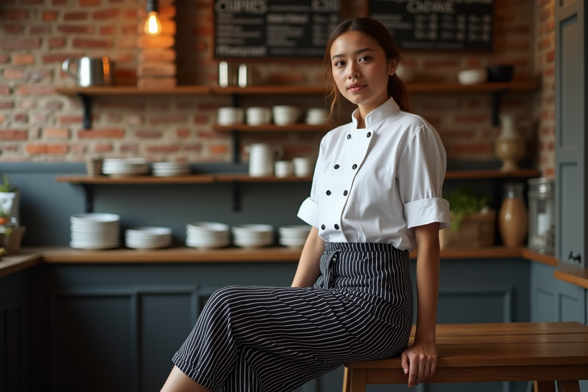 Jeune femme chef dans un bistro cosy