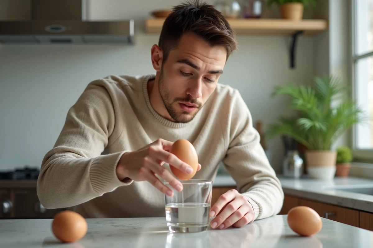 Jeune homme déposant un œuf dans l
