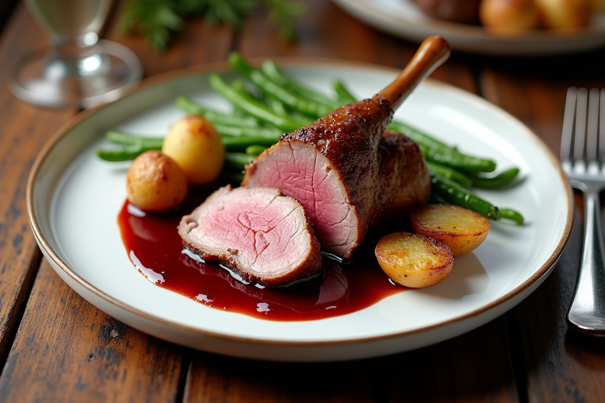 Magret de canard tranché avec sauce au vin rouge