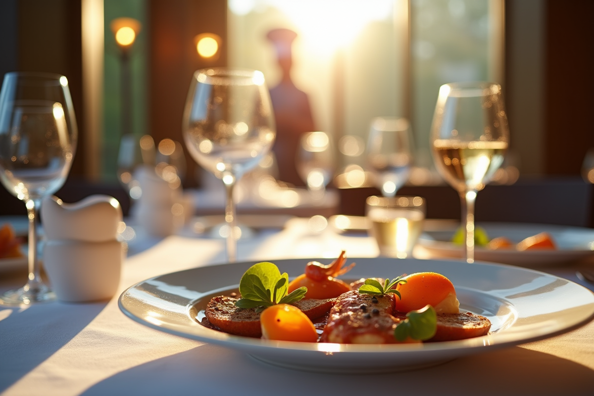 Table élégante avec plats gastronomiques dans un restaurant étoilé