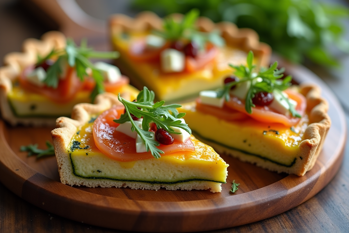 Tranches de quiche zucchini garnies de toppings variés