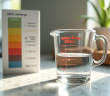 Verre mesure 250 ml avec carte de conversion à côté