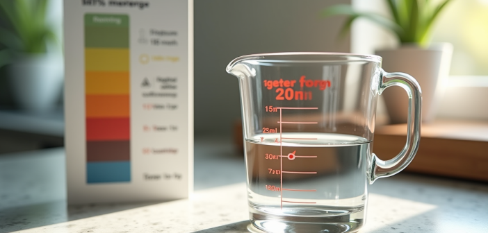 Verre mesure 250 ml avec carte de conversion à côté
