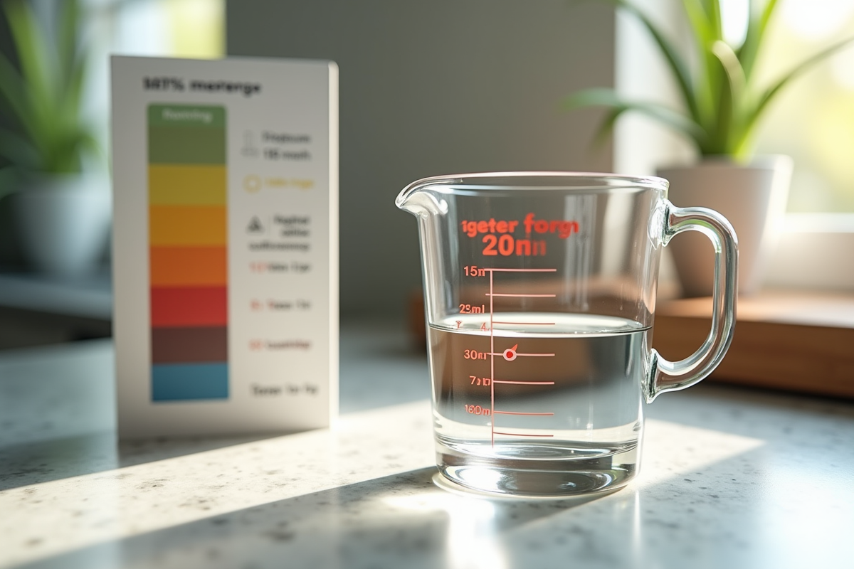 Verre mesure 250 ml avec carte de conversion à côté